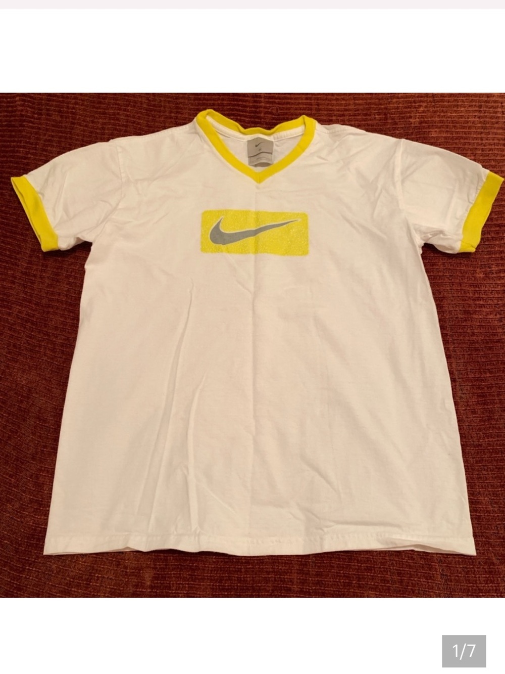 Y2K V-Neck Rare Nike Cotton Tshirt in White & Yellow